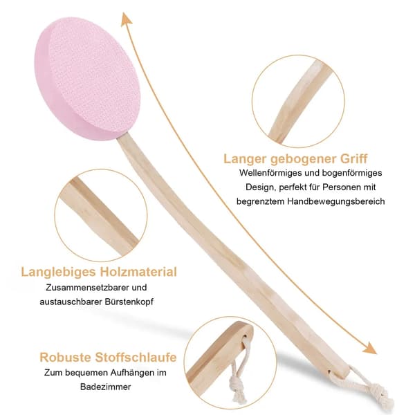 Langhåndtak Ryggapplikator 7-dels sett 4 utskiftbare puter Trehåndtak 36cm