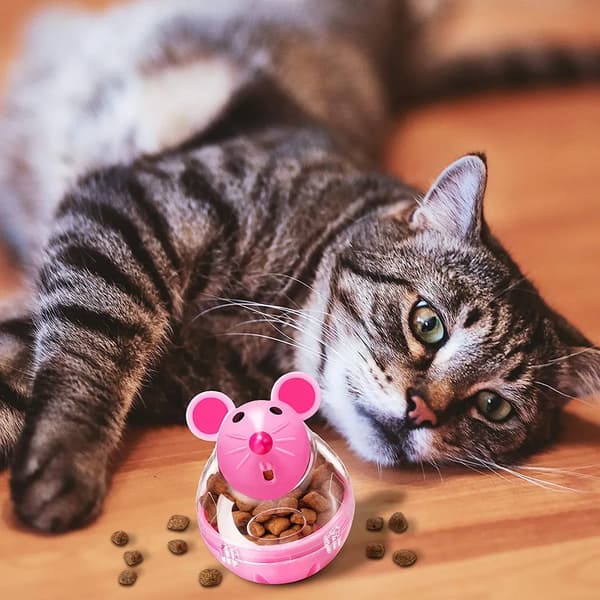 Museformede godbitballer 2-pakning katt sakte mater interaktiv leke hvit rosa