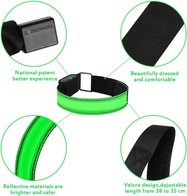 LED reflekterende armbånd 4 stk 3 lysmoduser Nattløping Sykling Turgåing 28-32 cm
