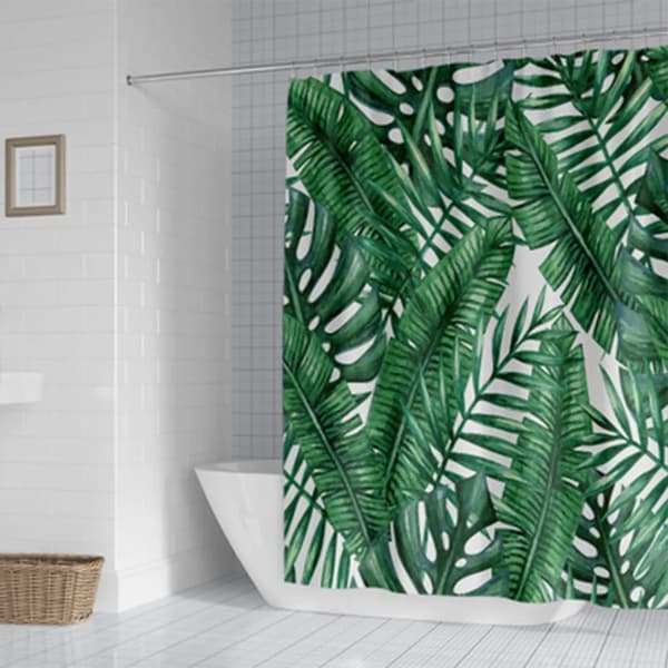 Duschdraperi 200x180cm Mörkgrön Monstera Vattentät Mögelresistent Polyester 12 Krokar