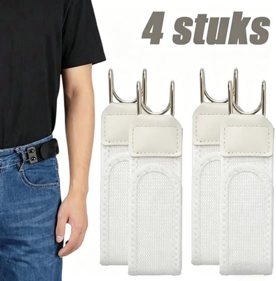 4-pack vitt elastiskt bälte utan spänne med metallkrok