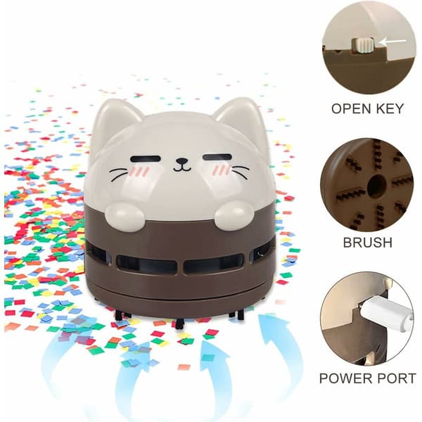 Mini USB Skrivbordsdammsugare Brun Kattdesign 1 st