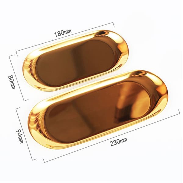 Guld Rustfrit Stål Oval Bakke 180x80mm Lav Serveringsfad Guldfarvet 1 Stk
