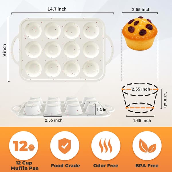 2-pack muffinsform i silikon med metallförstärkt ram, 12-kopps non-stick, ugnssäker 2Pack Silicone Muffin