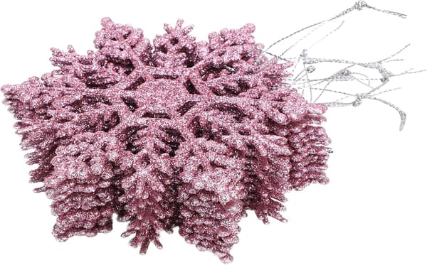 12 stk - Jule snøfnuggdekorasjon, glitrende snøfnuggpynt, festdekorasjon (Rosa, 10 cm) roze