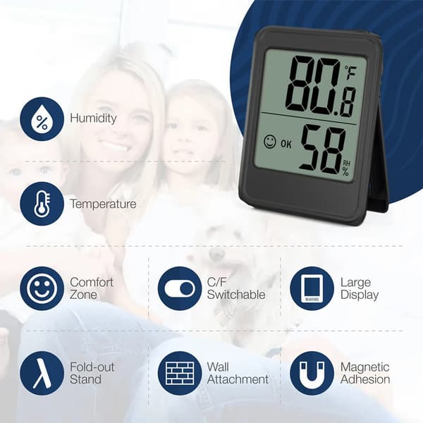 Digitale Termohygrometre 2-pak Sort ABS LCD Hjemmekontor Drivhus Kælder
