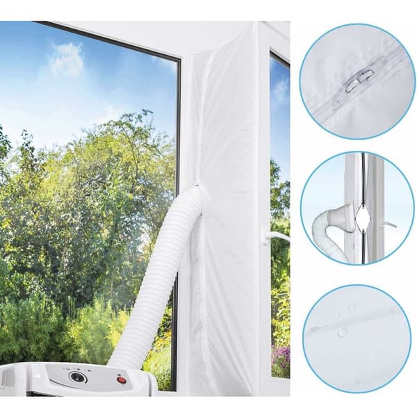 Hvit bærbar AC vindusforseglingsduk 3m PVC dobbel glidelås Ingen boring 1 stk
