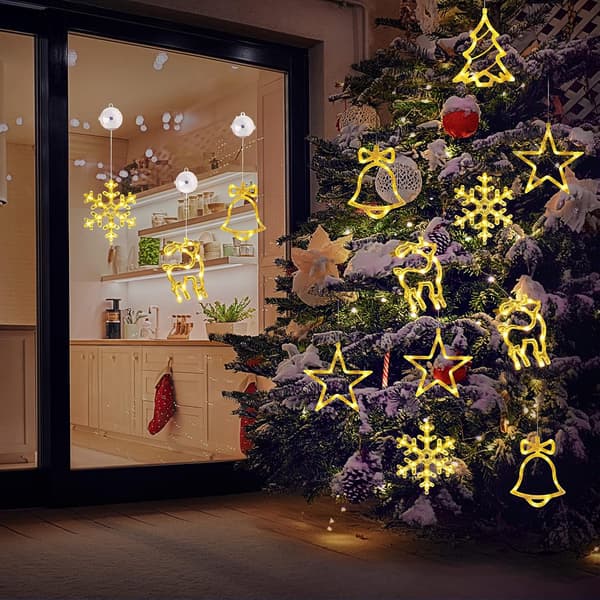 Julbelysning för inomhusfönster, 2-pack, 10 lysdioder, varmvit, batteridriven, timer (snöflinga och älg) Pack of 2