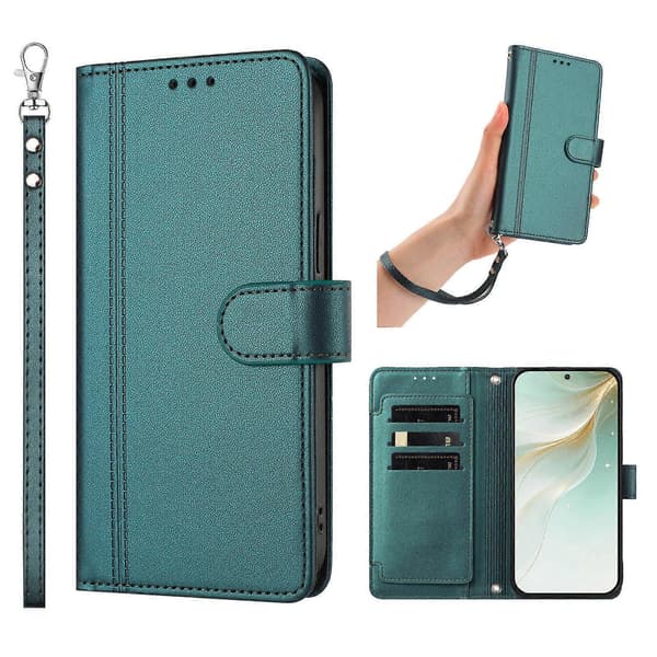 Pung etui kompatibel med iPhone 16e / 17e, 9 kortpladser, PU læder, flip stander, 16 cm rem Compatible For iPhone
