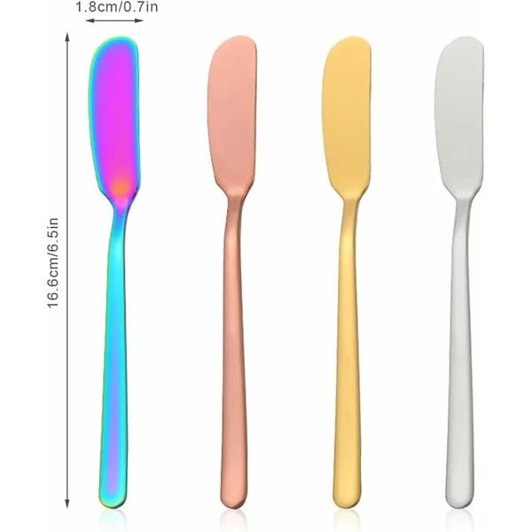 Smørspreder i rustfritt stål 4 stk solid kniv i ett stykke sølv gull rose iriserende 4 stk