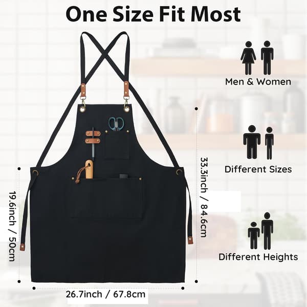 Sort lærredsarbejdsforklæde til mænd og kvinder, 3 lommer, krydsrygsstropper Canvas Aprons, Waterproof