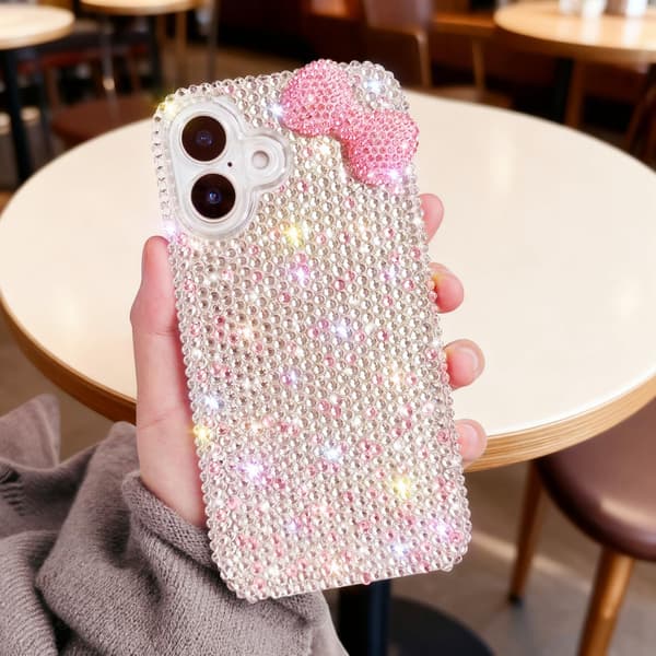 Rosa rosett strass glitter mobilskal