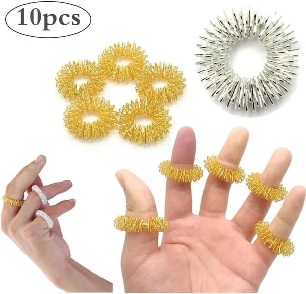 Spikiga sensoriska fingerringar 10-pack rostfritt akupressur vuxen tyst fidget