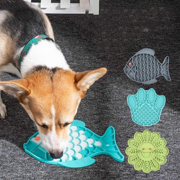 Blomma Silikon Hund Slickmatta 2-pack Blå Grön Smiley Blomma Godisplatta En Av Varje 2 St