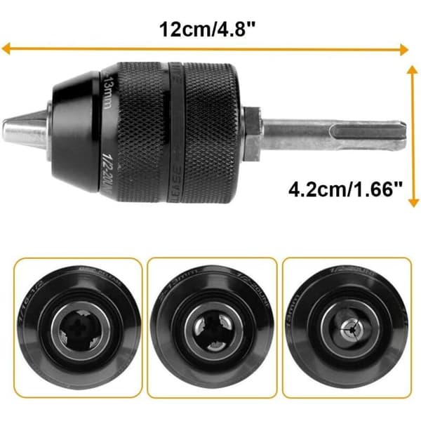 SDS Plus snabbkopplingschuckadapter 2-13 mm kapacitet 1/2-20UNF metall för slagborrmaskiner
