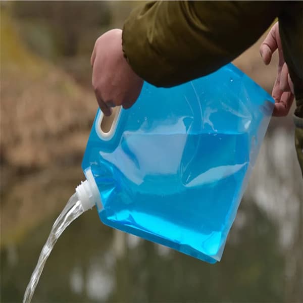 Hopfällbara vattenbehållare 2-pack 5L+10L blå TPU för camping, picknick, grillförvaring