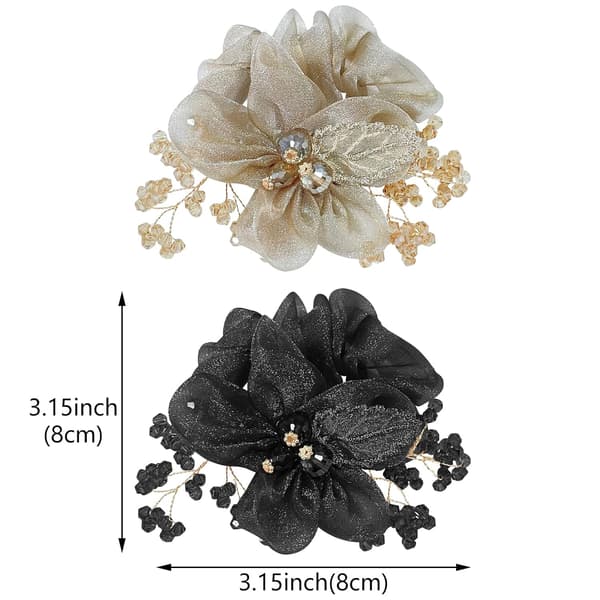 4 stk. Blomsterblad Elastiske Hårbånd Krystal Hestehaleholdere Rhinestone Scrunchies 4 pcs