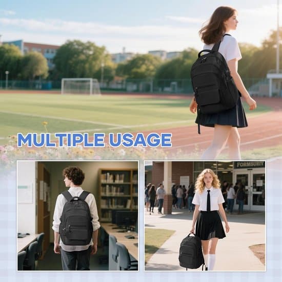 Sort Skolerygsæk, 25L, 14-tommer Laptop, Multi-Lomme