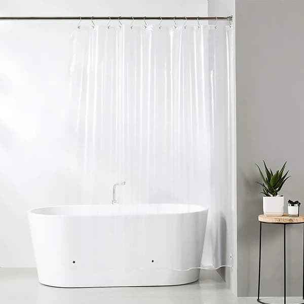 Hvidt badeforhæng, tekstilmateriale, krogfrit design, vandtæt og vaskbart, 183x183cm