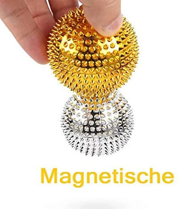 2 Massagebollar Handterapi ABS Magnetit Par Cirka 4,7 cm och 3,2 cm Guld Silver