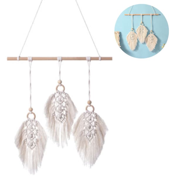 Handvävd Makramé Väggbonad Boho Toffsar 45x90 cm Beige Sovrum Vardagsrum Inredning 1 st