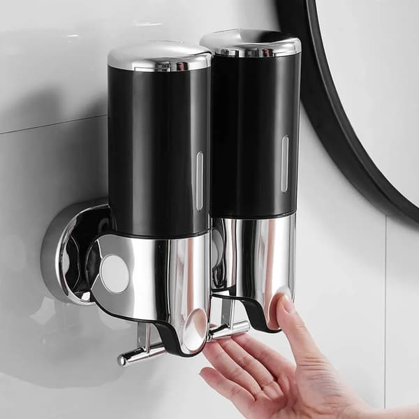 Väggmonterad dubbel tvåldispenser 500 ml manuell ABS för handtvål duschgel