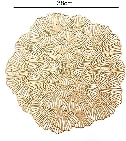 Sett med 4 gullblomst hule runde PVC-bordbrikker, 38 cm Set of 4
