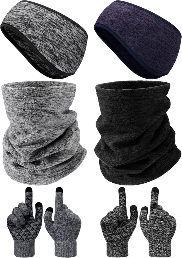 6 stk. vinter ørevarmer og halsvarmer sett, berøringsskjermhansker, fleece 6 pcs