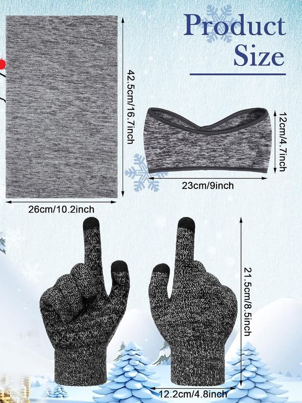 6 stk. vinter ørevarmere halsedisse sæt, touchskærmshandsker, fleece 6 pcs