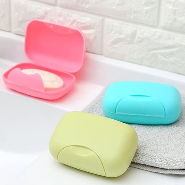 Blå bärbar resesåpask Light Blue Rounded Lid Case Vent Hole Cover 1 st