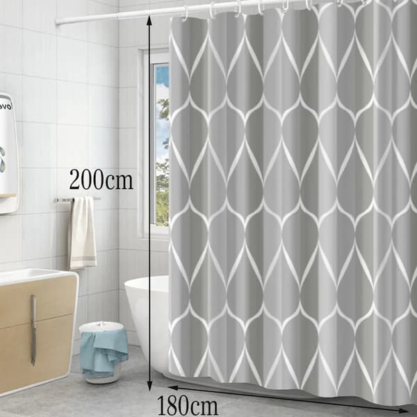 Grå dusjforheng i polyester 80x180cm Vanntett vektet kant 12 kroker
