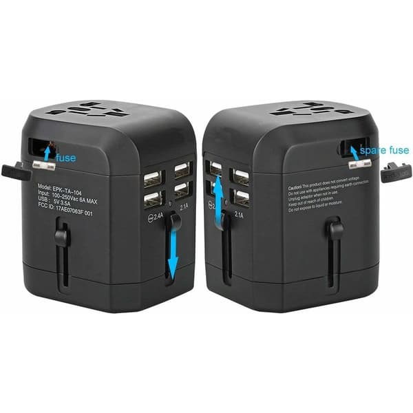 Universell reiseadapter 4 USB-porter 3.5A Multi-land plugg AC-uttak bærbar lader
