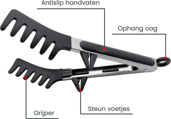 2-pak pastatang, 26 cm & 33 cm, rustfrit stål & silikone, varmebestandig op til 230°C, sort