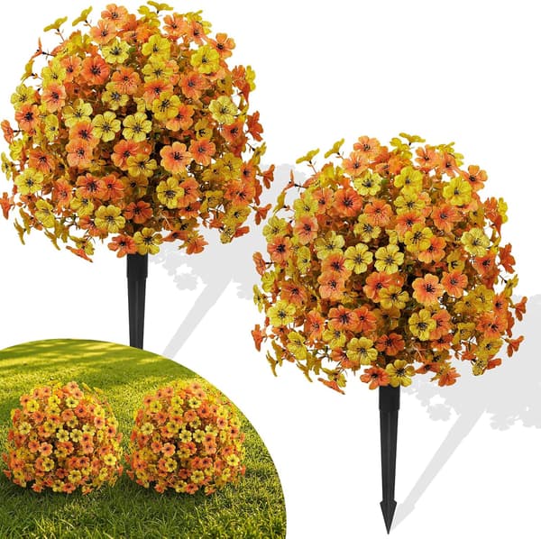 2 stk kunstige høst-topiary-ballblomster utendørs falske planter 2 pcs