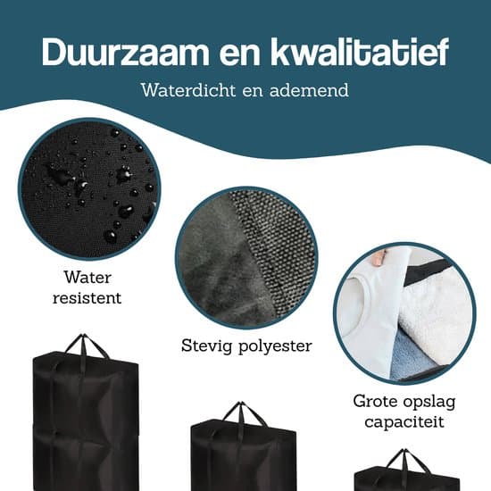 XL Opbevaringspose 85L, Åndbar & Vandafvisende, Sammenfoldelig, til Dyner, Tøj, Sort XL