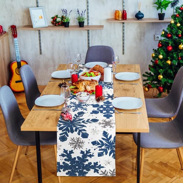 Blå julevinter bordløber, julemiddagsdekoration Blue Christmas Winter
