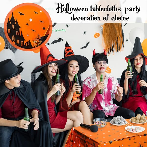 2 svarta orange Halloween-plastdukar, 54 x 72 tum, rektangulära festbordsdukar 2 pcs