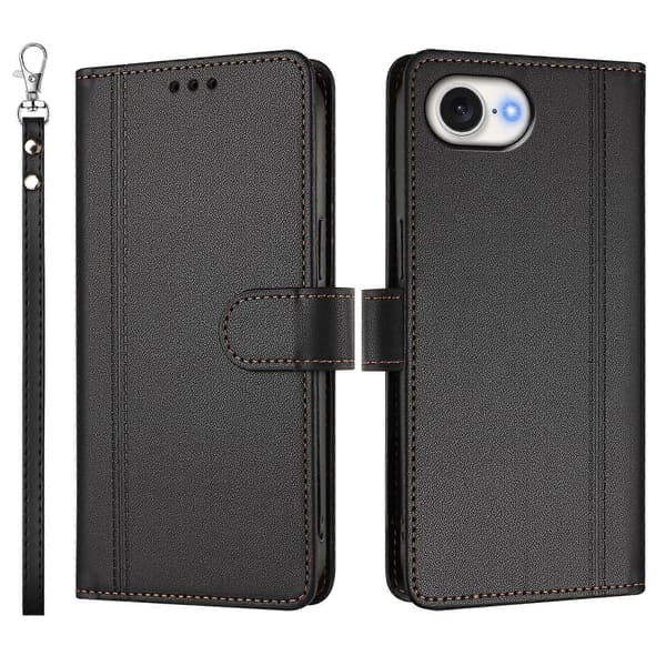 Plånboksfodral kompatibelt med iPhone 16e / 17e, 9 kortplatser, PU-läder, vikbart stativ, 16 cm rem Compatible For iPhone