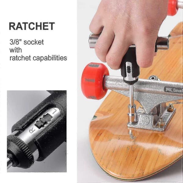 Alt-i-én Skralde Skateboard Værktøj med Griptape Viskelæder, Multifunktionel Skate Nøgle Reparationssæt til Skateboard All-In-One Multi-Function Ra