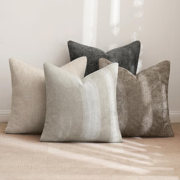 Sæt med 4 grå chenille pudebetræk, 45 x 45 cm Set of 4