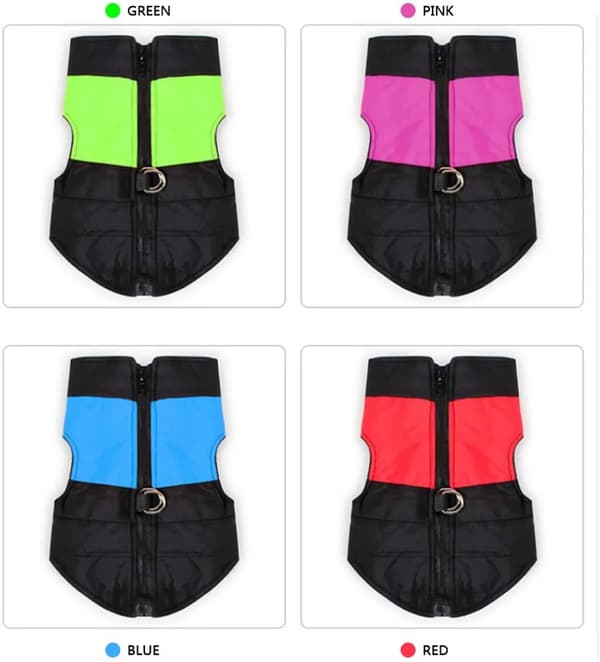 Vandtæt hundevest Vinter Puffer Nylon Polyester Varm Lynlås D-ringe Flere størrelser Kæledyrstøj