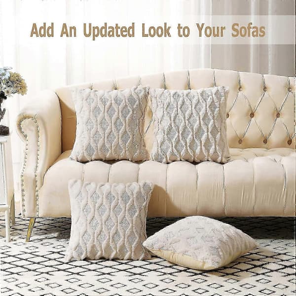 Fuskull-prydnadskuddfodral 2-pack 50x50 cm, geometriska broderade kuddfodral för hemmets soffdekor Beige Pack of 2