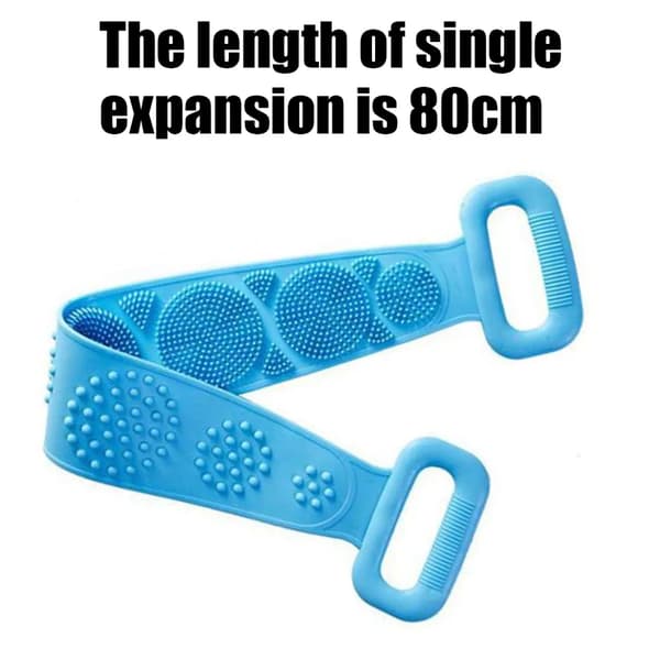 Silikone badebørste dobbeltsidet rygskrubber massager unisex blå foldbar