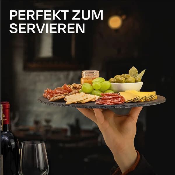 Naturlige Skifer Runde Tallerkener 6-pak 30 cm Diameter Sort Sten Servering Buffet Fest