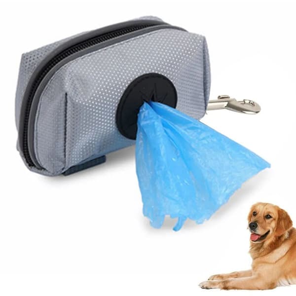 Grå hundeposebæltepose Netopbevaring Stjernedispenser Lynlåsrem Snor Gåtur 1 Stk