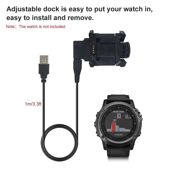 Opladerdock og 1M datakabel til Garmin Fenix 3/Fenix 3 HR/Quatix 3