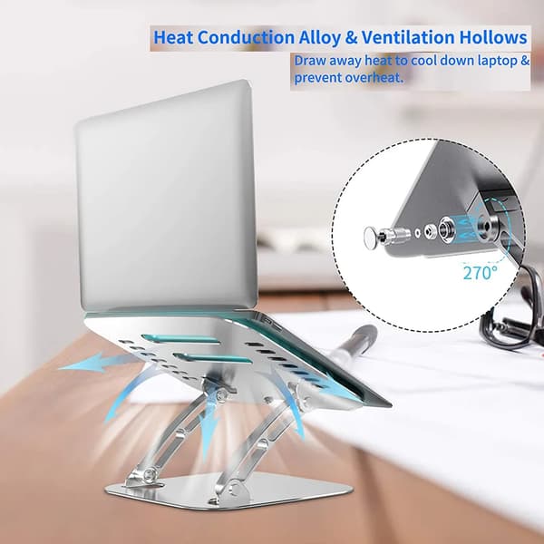 Justerbart Laptopstativ Sort Aluminium 360 Roterbart Kompatibelt Op til 16 Tommer Laptops