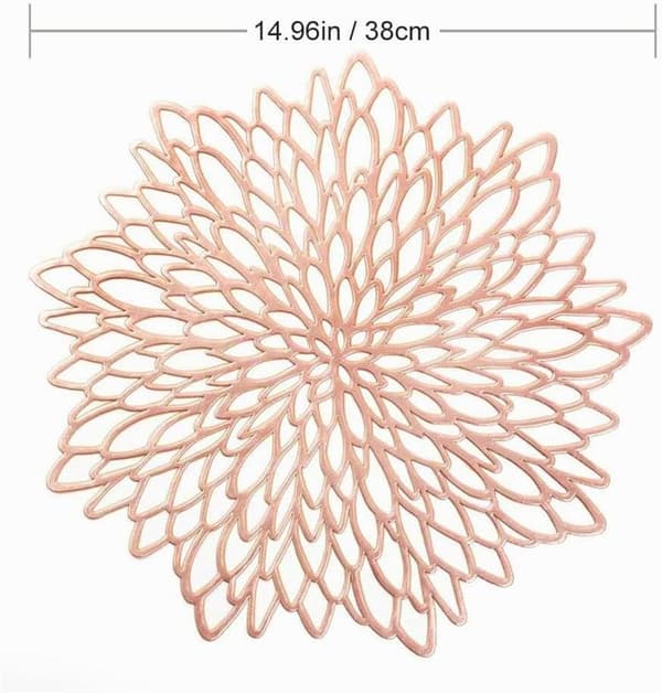 Sett med 4 rosegull hule runde PVC-bordbrikker, 38 cm 4 Metallic Placemats,