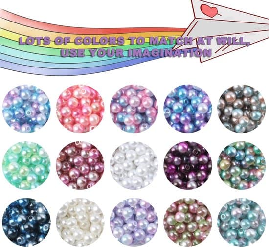 1200 plastikperleperler, 6 mm, blandede farver, med elastiksnor, til armbånd DIY