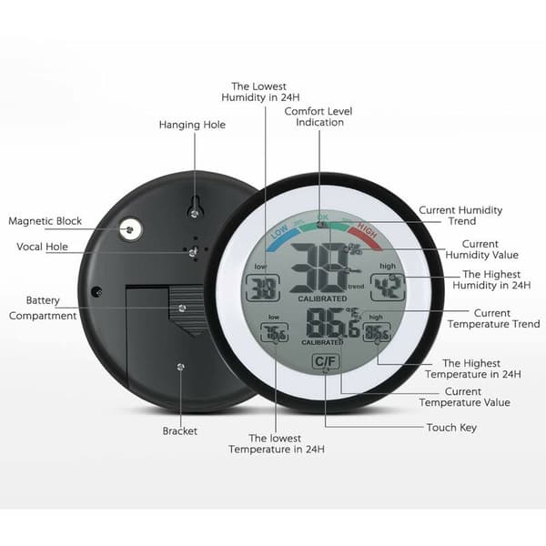 Rund Touch Hygrometer 3305F Svart